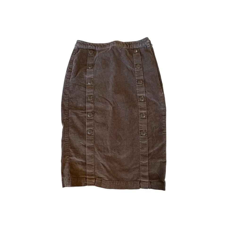 Anthropologie Moth Brown Corduroy Pencil Skirt‎ Womens Medium Button Front Midi